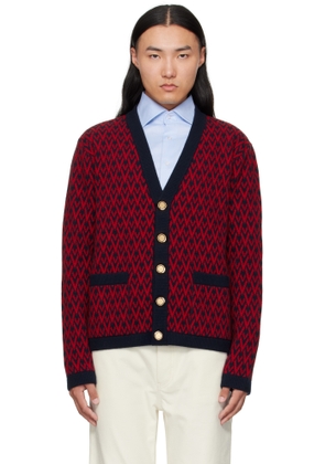 Valentino Red & Navy Wool 'Toute La V' Cardigan