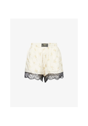 Womens Ganni Floral-Print Lace-Trim Woven Shorts