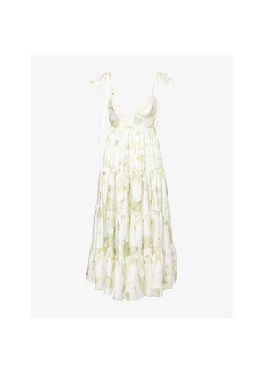 Womens Erdem Leaf-Print Sleeveless Flared Cotton Midi Dress