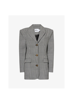 Womens Self-Portrait Check-Print Peak-Lapels Stretch-Woven Blazer