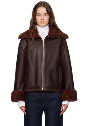 Yves Salomon Burgundy Zip Shearling Jacket