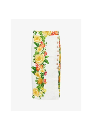 Womens Farm Rio Picnic Flowers High-Waist Linen Midi Skirt