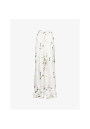 Womens Erdem Graphic-Pattern Wide-Leg Silk Trousers