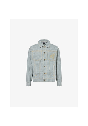 Mens New Era Boxy-Fit Striped Denim Jacket