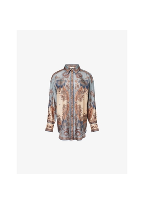 Womens Zimmermann Ascension Manstyle Graphic-Pattern Silk Shirt