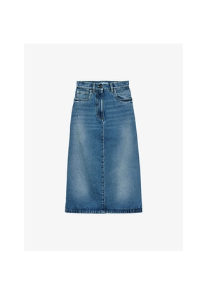 Womens Prada Flared Faded-Wash Denim Midi Skirt