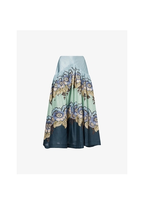 Womens Alemais Madalena Floral Ramie Midi Skirt