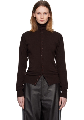 LEMAIRE Burgundy Buttoned Fitted Cardigan