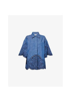 Womens Zimmermann Coco Embroidered Denim Shirt