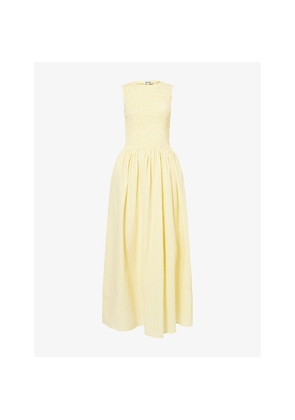 Womens Amy Lynn Shirred Gingham Cotton-Poplin Maxi Dress