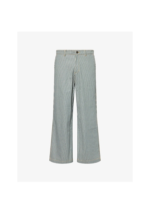 Mens New Era Striped Straight-Leg Cotton Trousers