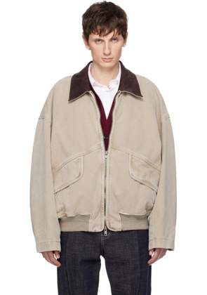 WOOYOUNGMI Beige Leather Collar Oxford Jacket