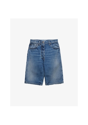 Womens Prada Mid-Rise Denim Bermuda Shorts
