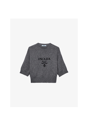 Womens Prada Logo-Intarsia Cashmere-Wool Blend Knitted Jumper