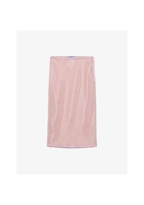 Womens Prada Triangle-Logo Cotton Mesh Midi Skirt