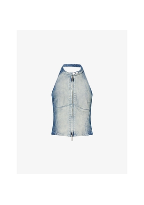 Womens Daily Paper Bleached Halter-Neck Denim Top