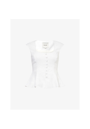 Womens Reformation Paolina Peplum-Hem Linen Top