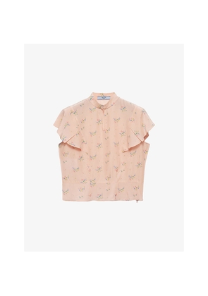 Womens Prada Floral-Print Pongé Woven Top