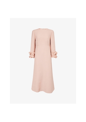 Womens Valentino Garavani Embellished Thee-Quarter Sleeves Wool and Silk Midi Dress