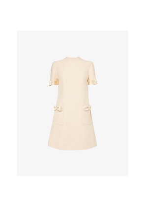 Womens Valentino Garavani Bow-Embellishment Short-Sleeves Wool and Silk Mini Dress
