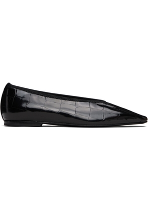 TOTEME Black Minimalist Croco-Embossed Ballerina Flats