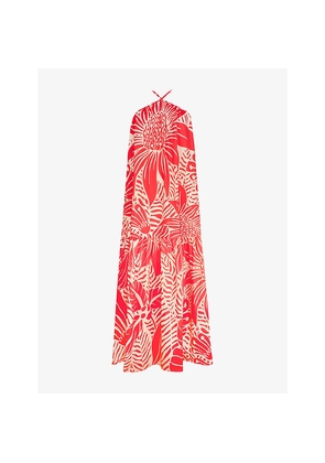 Womens Ro&Zo Floral-Print Halterneck Cotton Maxi Dress