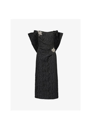 Womens Erdem Off-Shoulder Embellished Woven Midi Dress