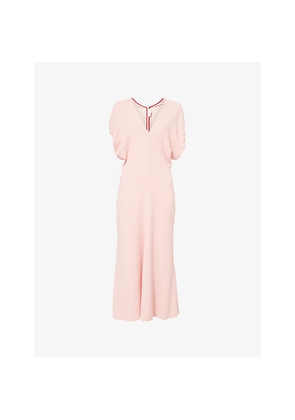 Womens Victoria Beckham V-Neck Puffed-Sleeves Stretch-Woven Midi Dress