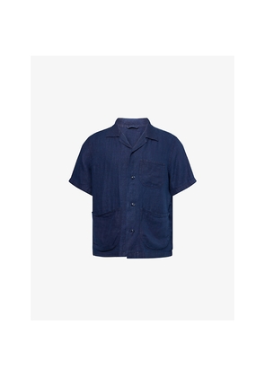 Mens Drakes Linen Short-Sleeve Safari Shirt