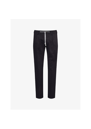 Mens Eleventy Drawstring Tapered-Leg Stretch-Cotton and Cashmere Trousers