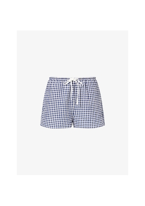 Womens Adanola Gingham Drawstring-Waist Cotton Shorts