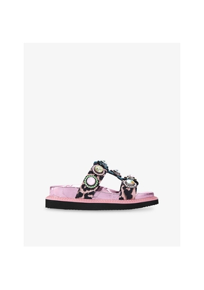 Womens Kurt Geiger London Orson Crystal-Embellished Suede Sandals