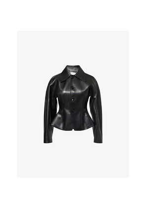 Womens Bottega Veneta Cinch-Waist Short Leather Jacket