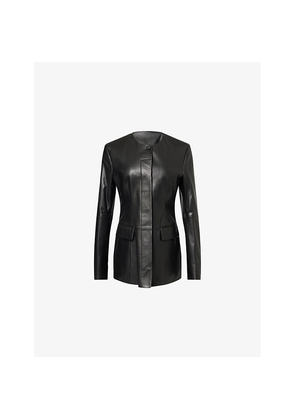 Womens Toteme Collar-Less Long Leather Jacket