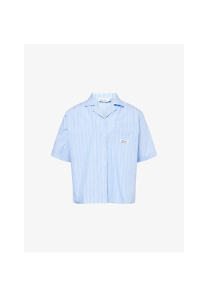 Mens Belier Striped Camp-Collar Cotton-Poplin Shirt