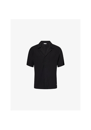 Mens Belier Pleated Camp-Collar Stretch-Woven Shirt