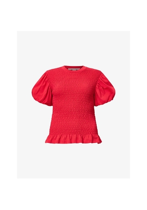Womens Allsaints Dael Puff-Sleeve Slim-Fit Smocked Stretch-Woven Top