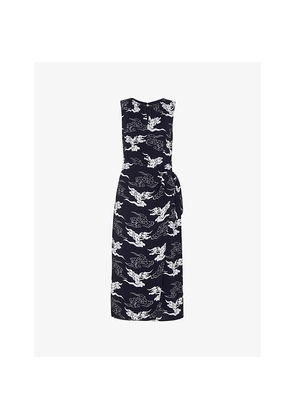 Womens Whistles Cloud-Print Tie-Waist Woven Midi Dress