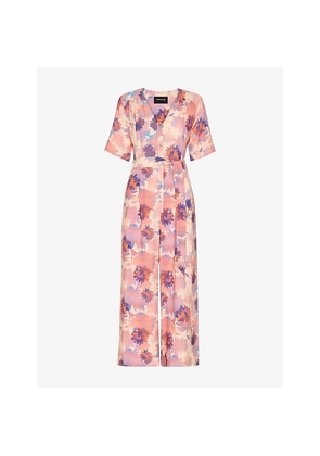 Womens Whistles Floral-Print Button-Down Woven Jumpsuit