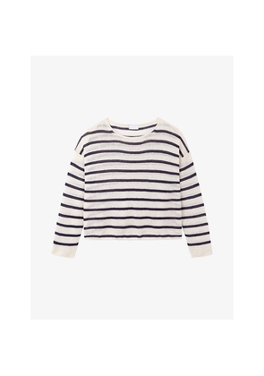 Womens The White Company Slash-Neck Stripe-Print Linen Jumper