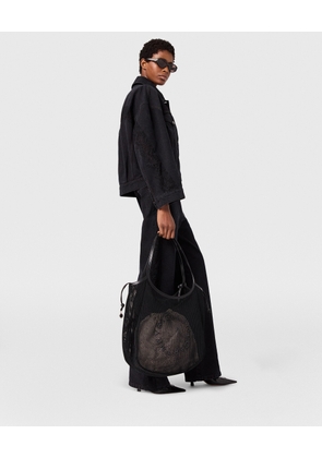 Stella McCartney - Lace-Insert Panelled Denim Jacket, Woman, Black, Size: L