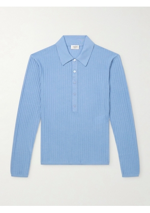 SAINT LAURENT - Slim-Fit Ribbed Wool, Cashmere and Silk-Blend Polo Shirt - Men - Blue - M