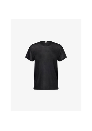 Womens Toteme Round-Neck Short-Sleeves Knitted Silk Top