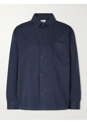 SAINT LAURENT - Logo-Embroidered Cotton-Twill Overshirt - Men - Blue - M