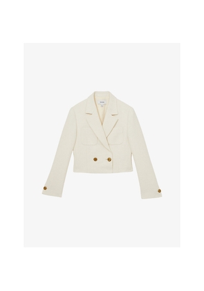 Womens Reiss Mia Double-Breasted Cropped Stretch Cotton-Blend Blazer