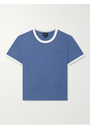 A.P.C. - Logo-Embroidered Cotton-Jersey T-Shirt - Men - Blue - XS