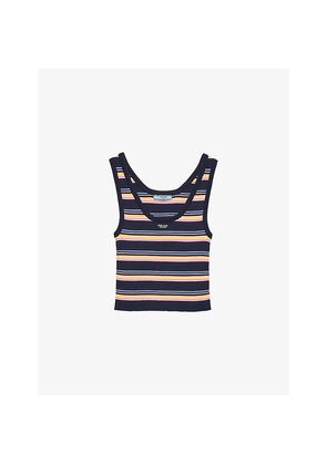 Womens Prada Brand-Embroidered Striped Cotton Tank Top