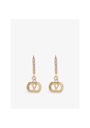 Womens Valentino Garavani Ovalette Crystal-Embellished Brass Drop Earrings