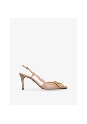 Womens Valentino Garavani Vlogo 80 Crystal-Embellished Leather Slingback Courts