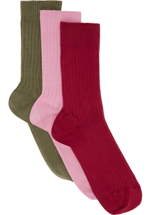 Baserange Three-Pack Multicolor Organic Cotton Rib Overankle Socks